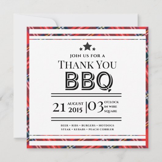Rode Gingham BBQ-feest Bedankkaart (Voorkant)