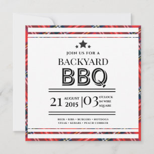 Rode Gingham BBQ-feest Platte Uitnodiging