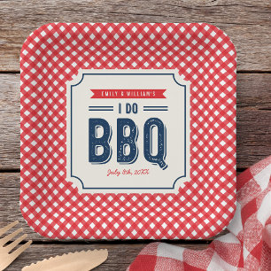 Rode Gingham en Blauw Verloving BBQ Feest Papieren Bordje