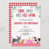 Rode Gingham Farm Animals Kaart (Voorkant / Achterkant)