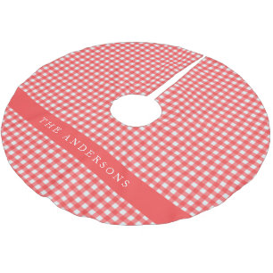 Rode Gingham Geruite Gepersonaliseerde Familienaam Kerstboom Rok