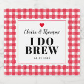 Rode Gingham I Do Brew Trouwfeest Custom Bier Etiket (Enkel label)