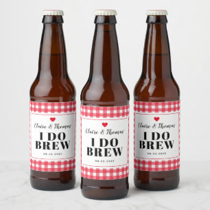 Rode Gingham I Do Brew Trouwfeest Uitnodiging Cust Bier Etiket