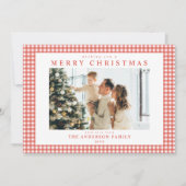 Rode Gingham Kerst Foto Feestdagenkaart (Voorkant)