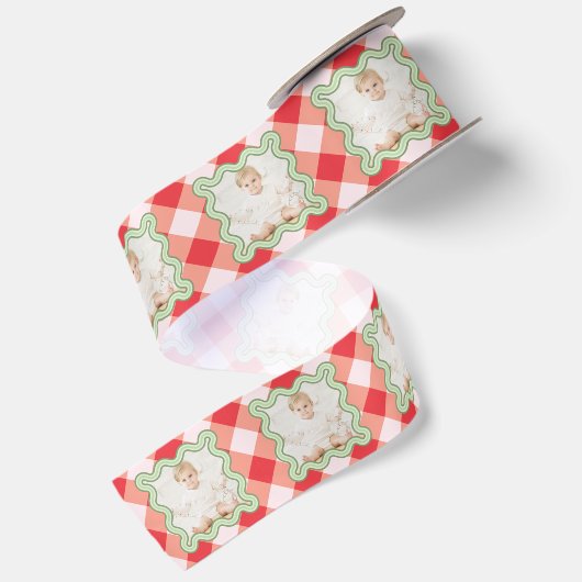 Rode Gingham Kerstmis Custom Foto Lint (Achterkant)