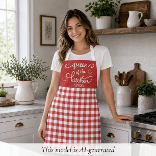 Rode Gingham Keukenkoningin Schort