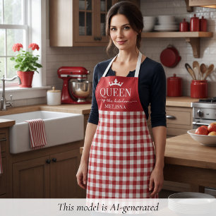 Rode Gingham Keukenkoningin Schort