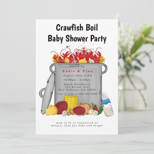 Rode Gingham Kreeft Kook Baby Shower Kaart (Staand voorkant)