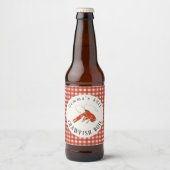Rode Gingham Kreeften Koken Zeevruchten Feest Bier Etiket (Voorkant)