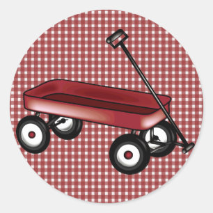 Rode gingham met wagen ronde sticker