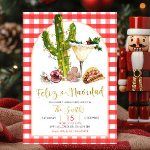 Rode Gingham Mexicaans Feliz Navidad Kerstfeest Kaart