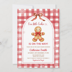 Rode Gingham Peperkoek Kerst Baby Shower Kaart