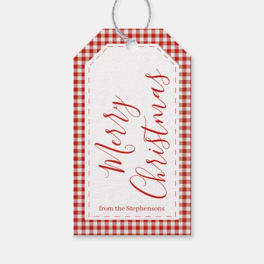 Rode Gingham Prettig Kerst Cadeaubijsluiter Cadeaulabel (Voorkant)