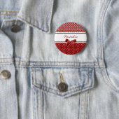 Rode Gingham Strik Naam Ronde Button 5,7 Cm (In situ)
