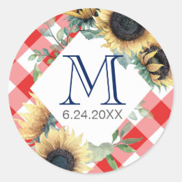 Rode Gingham Sunflower Dank Je Ronde Sticker
