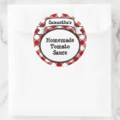 Rode Gingham tomatensaus of recept pot/deksel labe Ronde Sticker (Tas)
