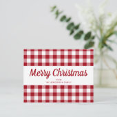 Rode Gingham vrolijk kerstscript Briefkaart (Staand voorkant)