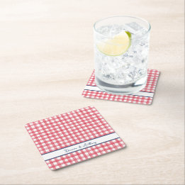 Rode Gingham Zomer, Geruite 4 Juli Vierkante Kartonnen Onderzetter