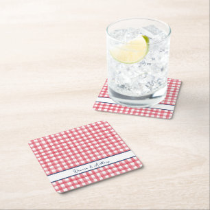 Rode Gingham Zomer, Geruite 4 Juli Vierkante Kartonnen Onderzetter