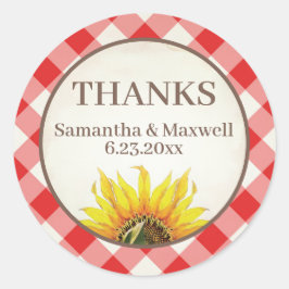 Rode Gingham Zonnebloem Bedankt Ronde Sticker