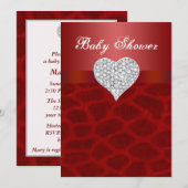 Rode Giraffe Diamond Heart Baby shower Uitnodiging (Voorkant / Achterkant)