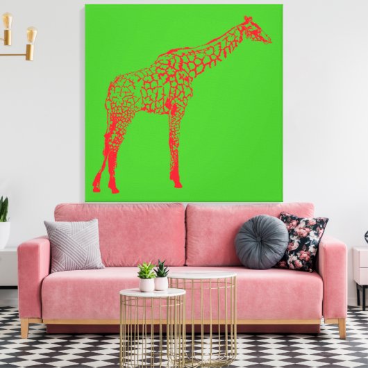 Rode Giraffe Stencil Canvas Afdruk (Insitu (Woonkamer))