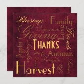 Rode "Giving Bedankt" Thanksgiving Uitnodiging (Voorkant / Achterkant)