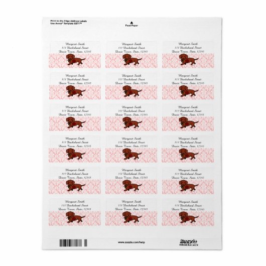 Rode gladde teckel en Rozen Adresetiketten Etiket (Full Sheet)