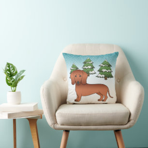 Rode gladharige dachshond leuke hond - Winterbos Kussen