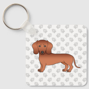 Rode gladharige dachshond schattige cartoon hond & sleutelhanger