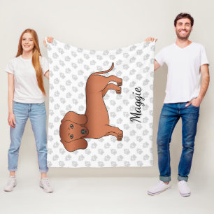 Rode gladharige dachshond schattige cartoonhond & fleece deken