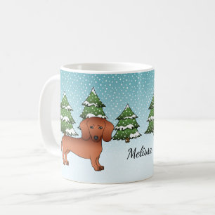 Rode Gladharige Dachshund Mooie Hond - Winterbos Koffiemok
