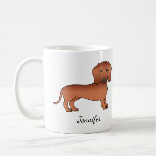 Rode gladharige Dachshund Schattige Cartoonhond & Koffiemok