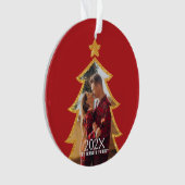 Rode Glanzende Kerstboom Gepersonaliseerde Foto Ornament (voorkant)