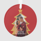 Rode Glanzende Kerstboom Gepersonaliseerde Foto Ornament (achterkant)