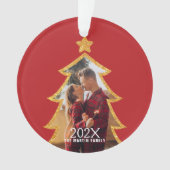 Rode Glanzende Kerstboom Gepersonaliseerde Foto Ornament (voorkant)