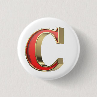 Rode glazen letter C Ronde Button 3,2 Cm