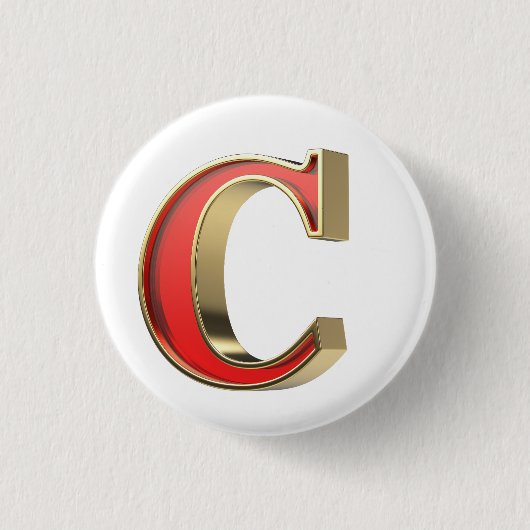 Rode glazen letter C Ronde Button 3,2 Cm (Voorkant)