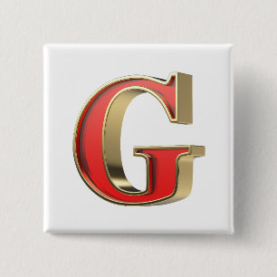 Rode glazen letter G Vierkante Button 5,1 Cm