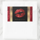 Rode glazen lippen rechthoekige sticker (Tas)