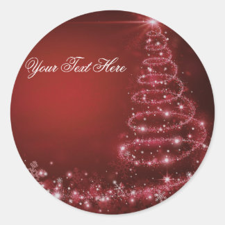 Rode glinsterende kerstboomsticker ronde sticker
