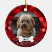 Rode Glitter Aangepaste Huisdier Puppy Hond Foto Keramisch Ornament (Voorkant)