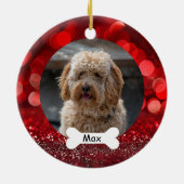 Rode Glitter Aangepaste Huisdier Puppy Hond Foto Keramisch Ornament (Achterkant)