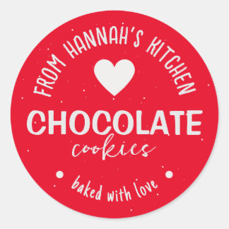 Rode glitter achtergrond gebakken met liefde ronde sticker