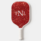 Rode Glitter Bling Monogram Pickleball Paddle (Voorkant)
