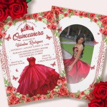 Rode Glitter Bloemen Sparkle Quinceanera