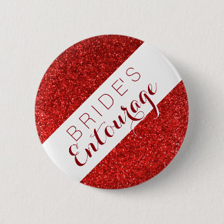 Rode glitter bride's entourage bridesmaid button
