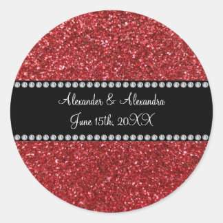 Rode glitter bruiloft gunsten ronde sticker