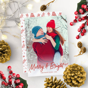 Rode Glitter Calligrafie Foto Prettig & Kerstmis Kaart