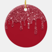 Rode Glitter Drip Aangepaste naam Keramisch Ornament (Achterkant)